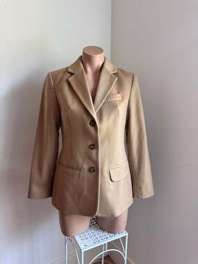 L.L.Bean Wool Cashmere Blend Blazer Camel Tan classic workwear capsule wardrobe